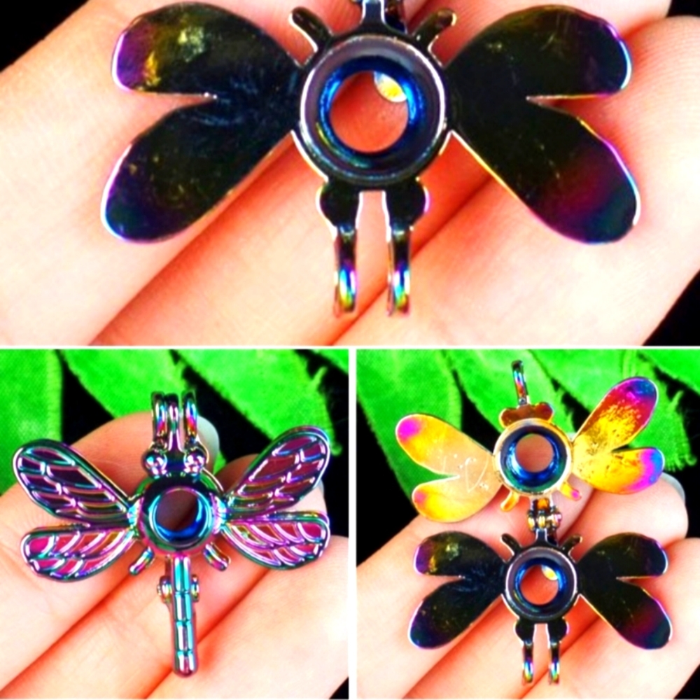 *$15 Sale* New Rainbow Hematite Dragonfly Open Design Pendant